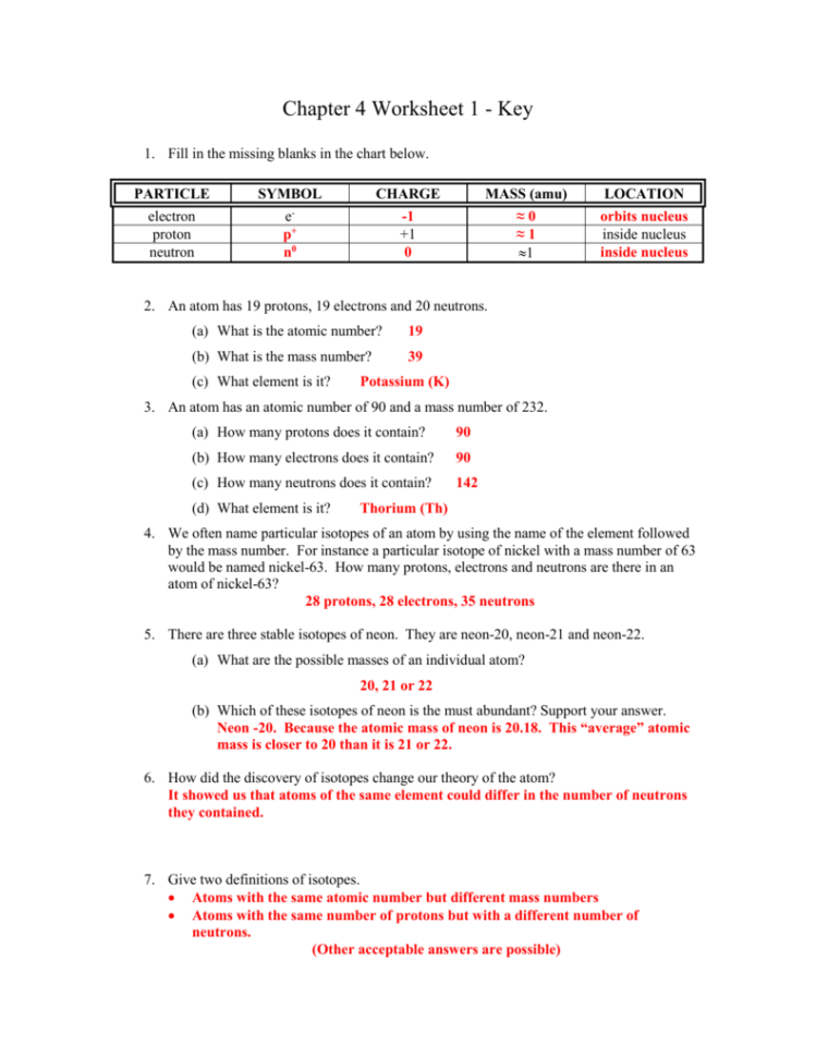 Chapter 4 Worksheet 1