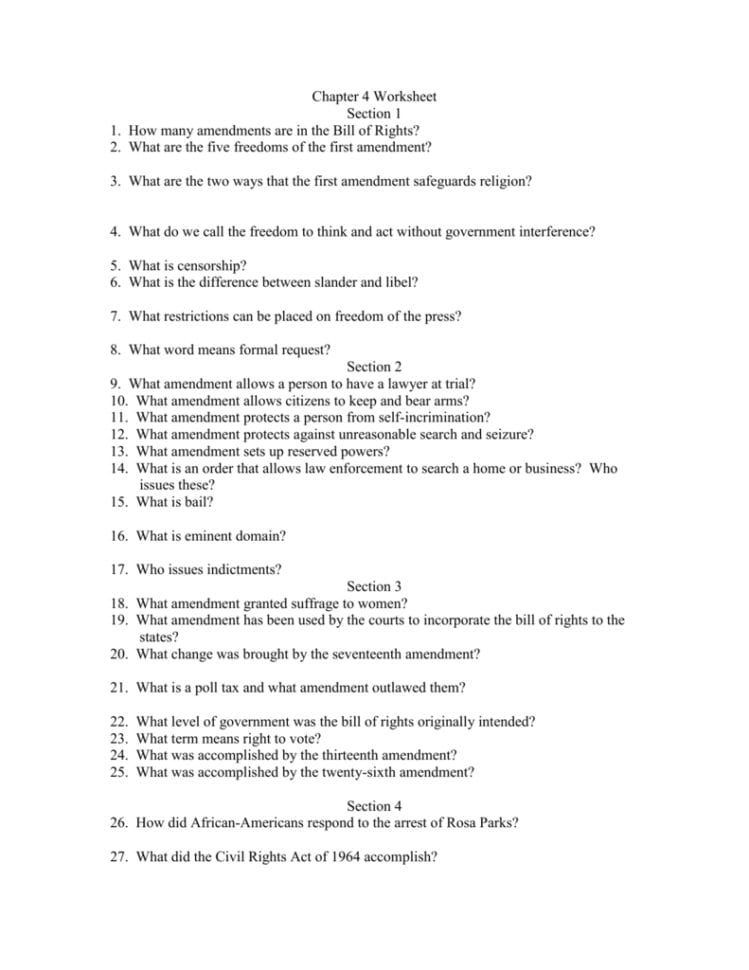 Chapter 4 Worksheet