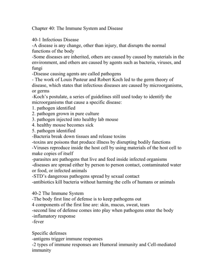 Chapter 24 The Immune System And Disease Worksheet Answer Key