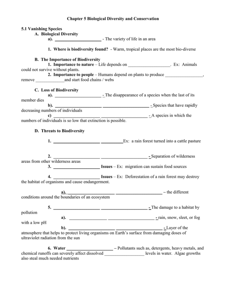 Chapter 5 Biological Diversity And Conservation