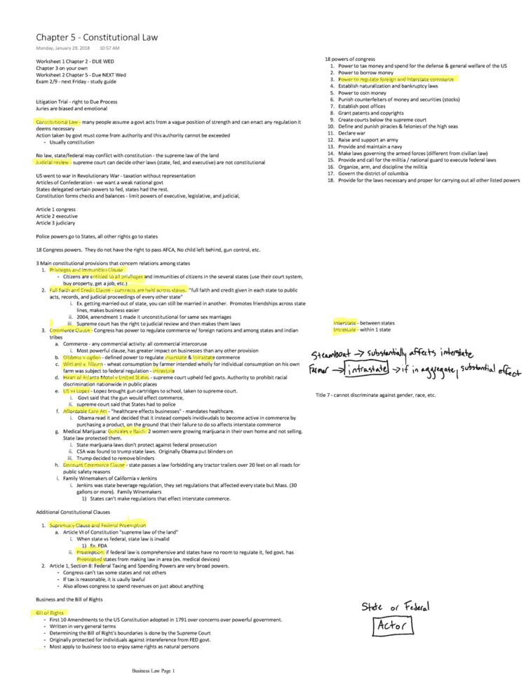 Chapter 5  Constitutional Law  Bus 230 Legal Environment