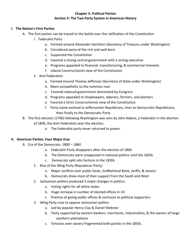 Chapter 5 Political Parties Section 3 The Two Party System In