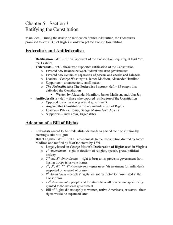 Ratifying The Constitution Worksheet Answers