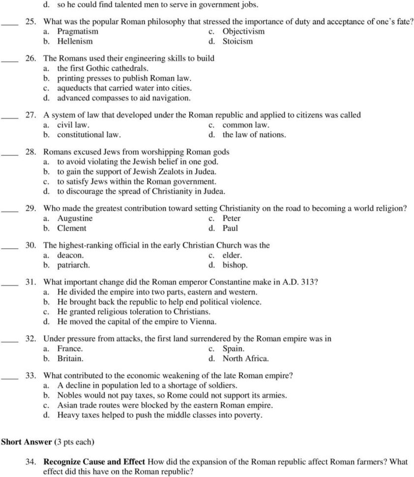 Chapter 5 Test Roman Rebublicempire  Pdf