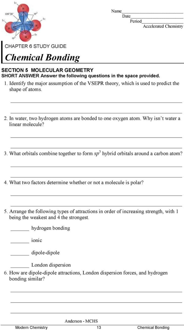 Worksheet Chemical Bonding Ionic And Covalent Answers