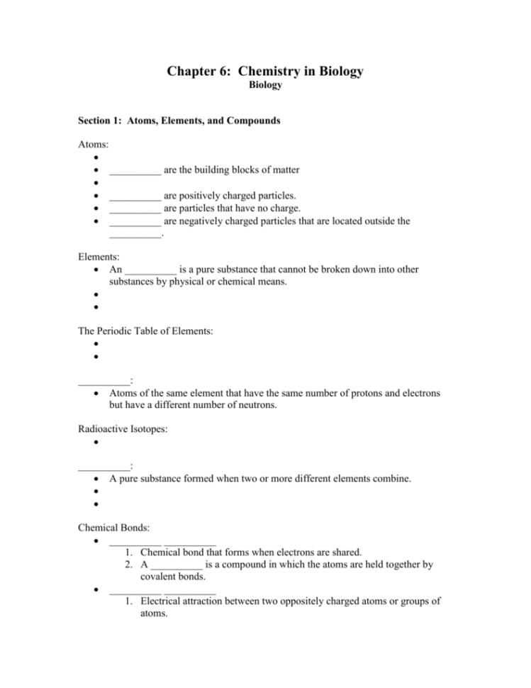 Chapter 6 Chemistry In Biology