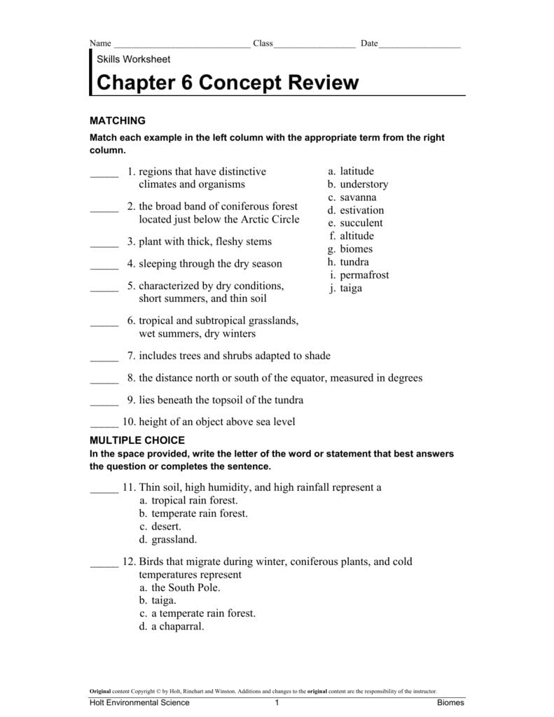 Skills Worksheet Concept Review Answer Key Holt Environmental Science
