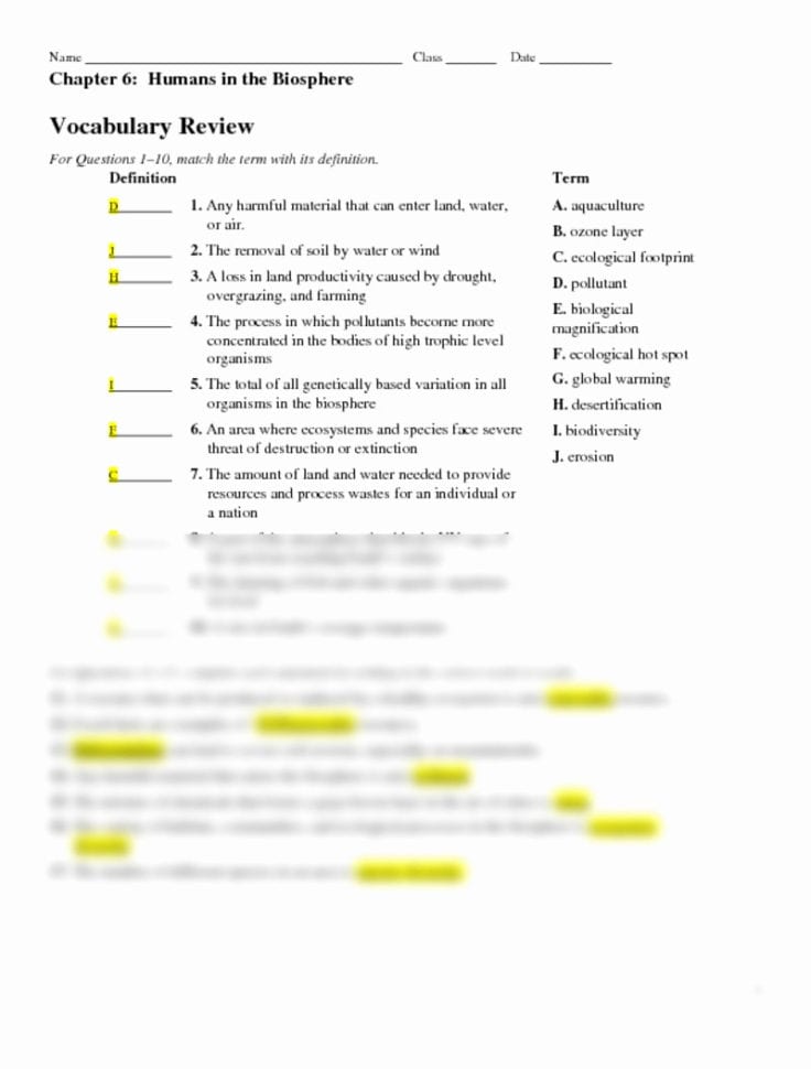 Chapter 6 Humans In The Biosphere Worksheet Answers New