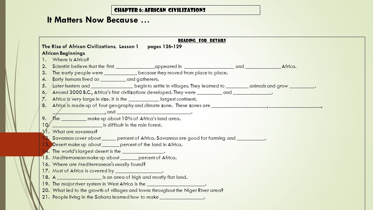 Chapter 6 Lesson 1 The Rise Of African Civilizations Page