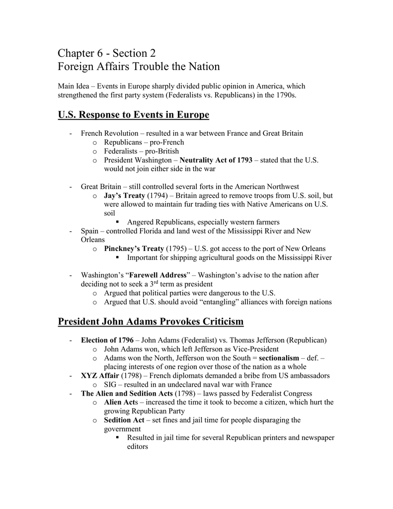 Chapter 6  Section 2 Foreign Affa Trouble The Nation