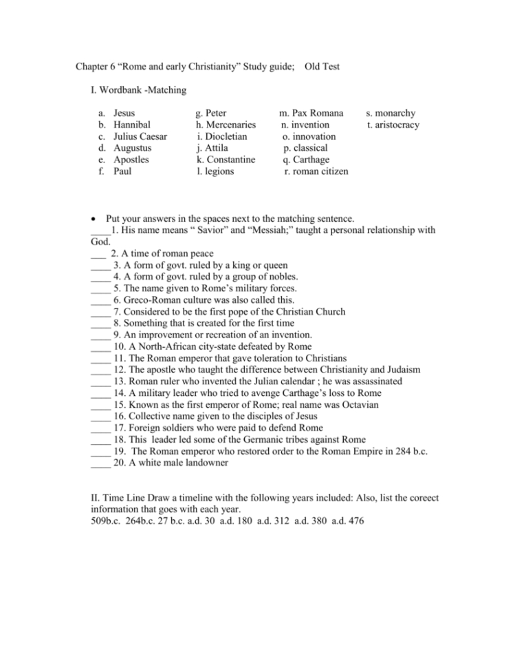 Chapter 6 Study Guide 20112012 Rome And Early Christianity
