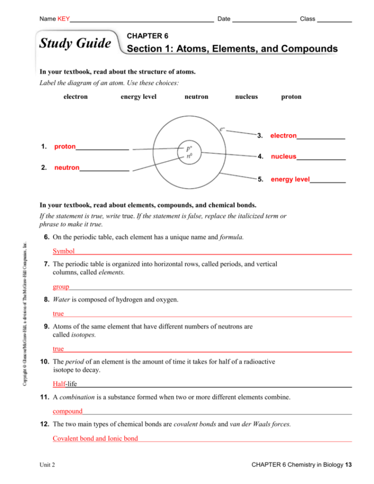 Chapter 6 Study Guide Key