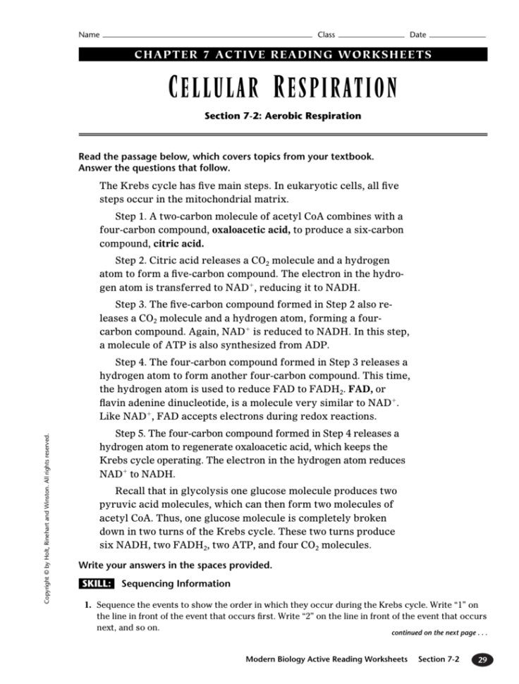 Chapter 7 Active Reading Worksheets