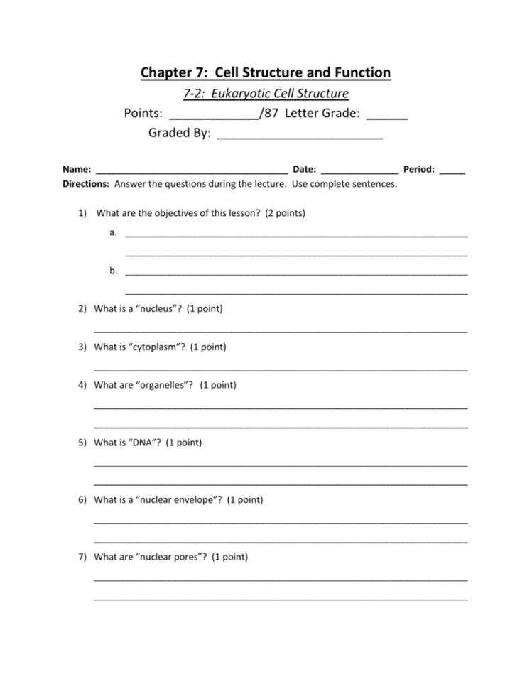 Chapter 7 Cell Structure And Function 72