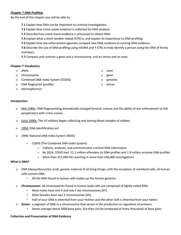 Chapter 7 Dna Profiling Outline