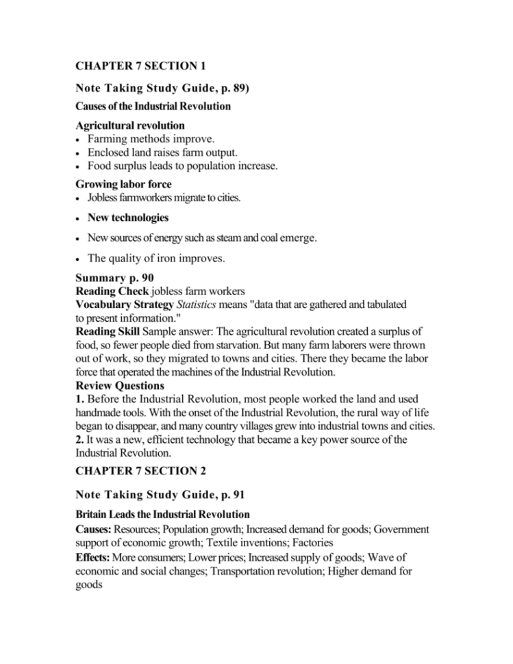 Chapter 7 Section 1 Note Taking Study Guide P 89 Causes Of