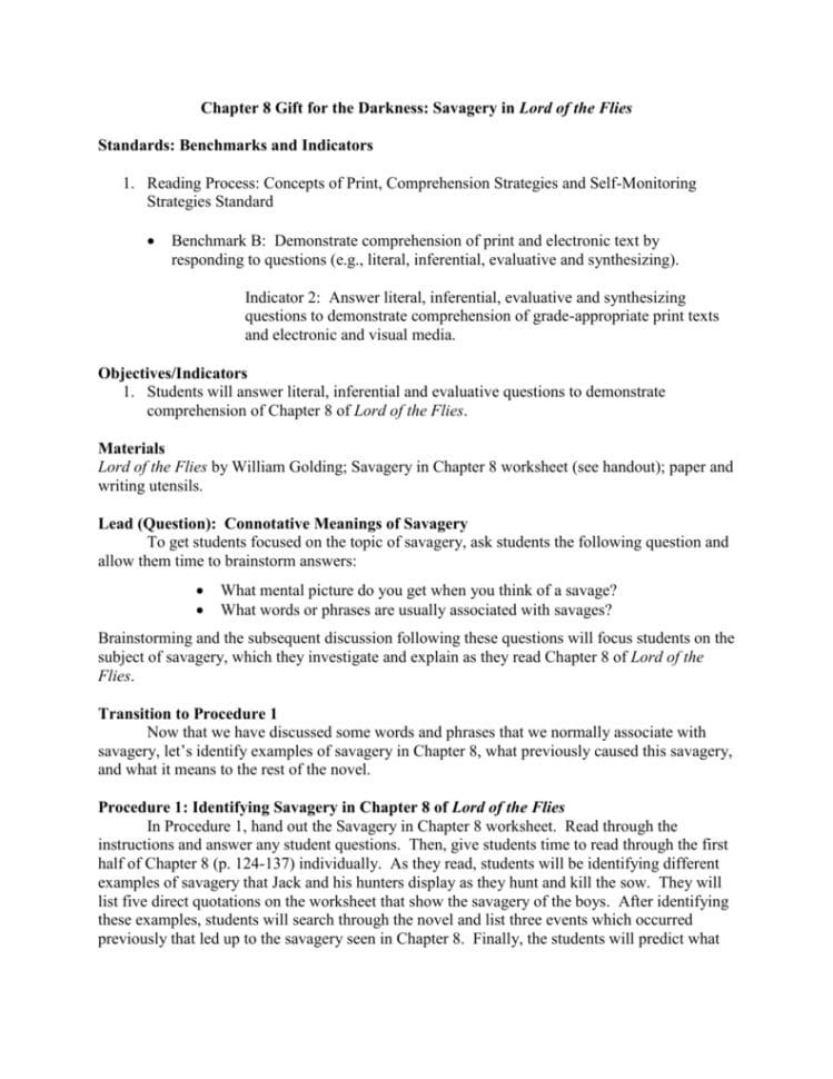 Lord Of The Flies While Reading Chapter 4 Worksheet Answers Db excel