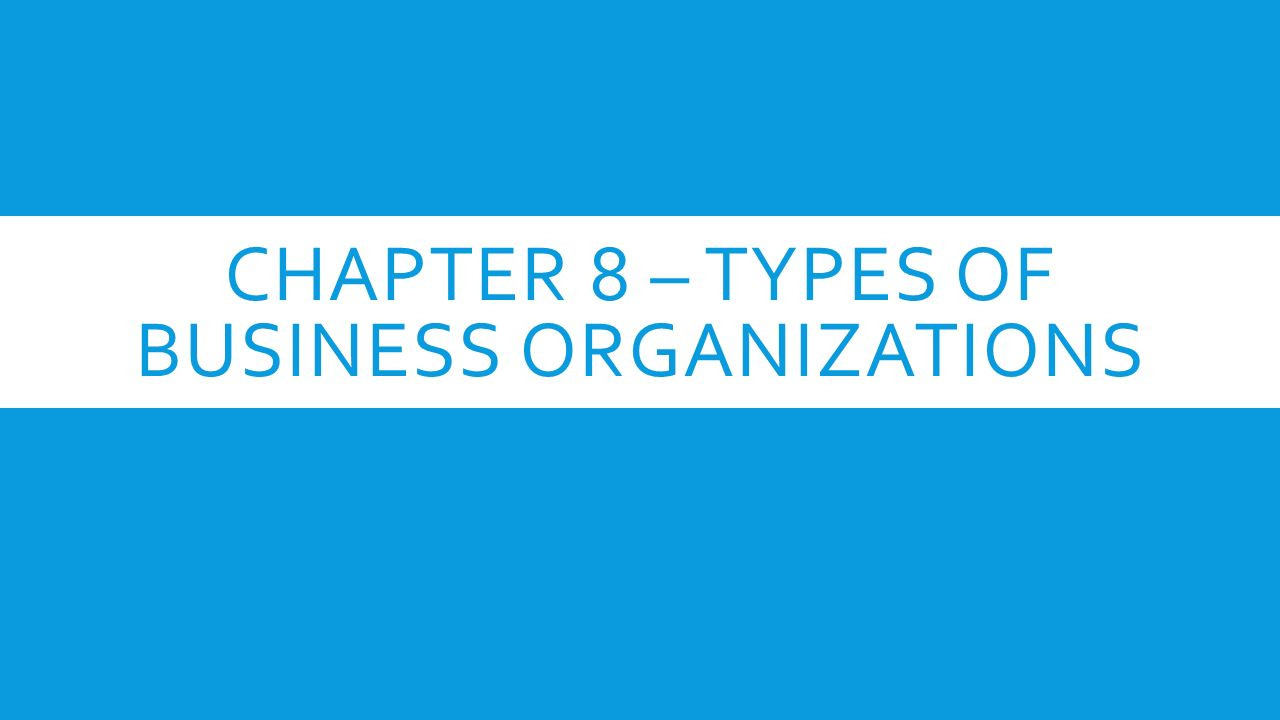 Chapter 8 – Types Of Business Organizations Section 1