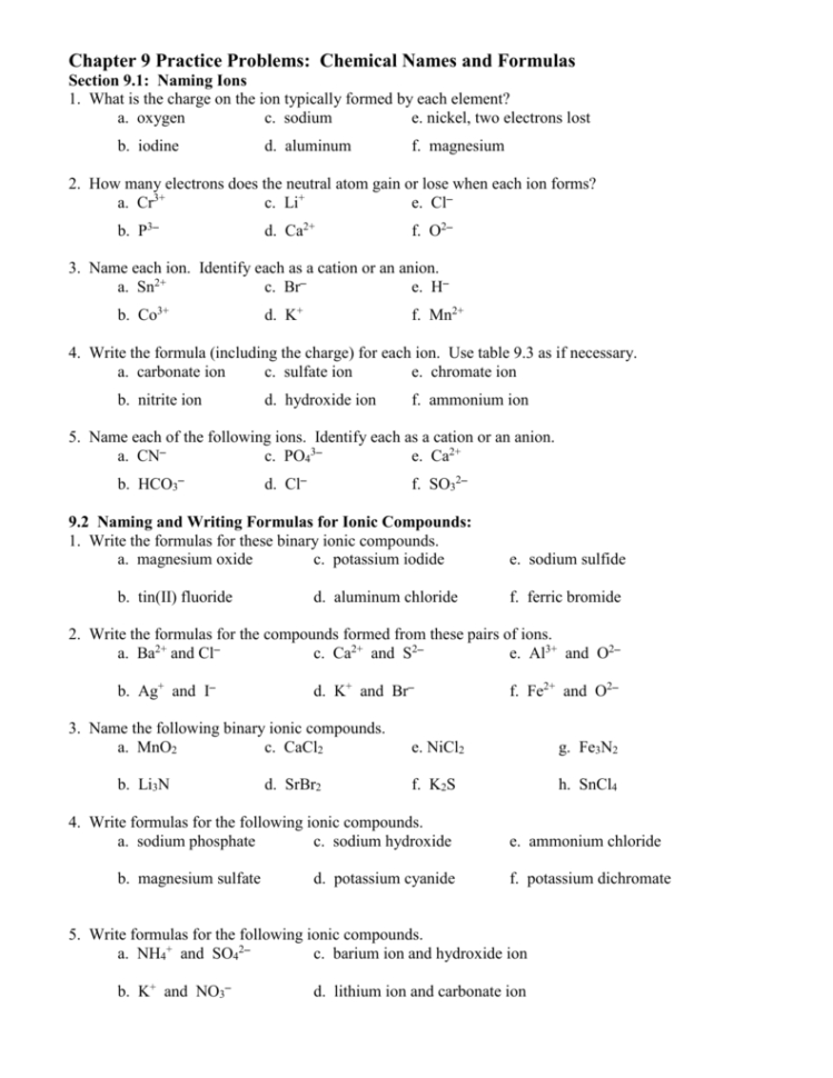 Chapter 9 Practice Problems Chemical Names And Formulas — db-excel.com