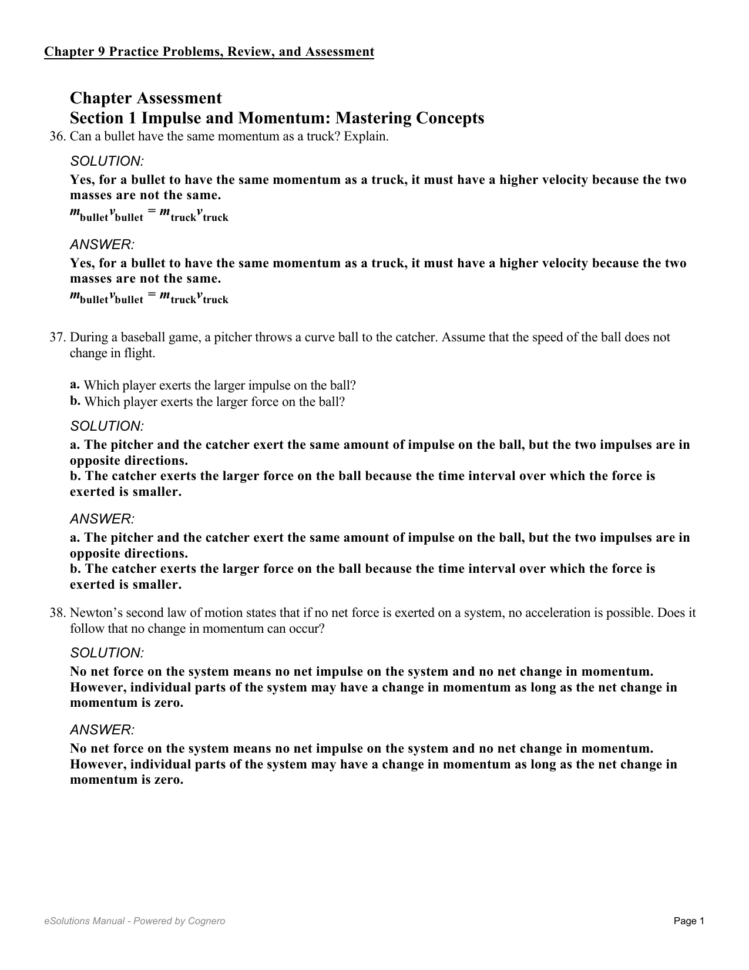 Chapter Assessment Section 1 Impulse And Momentum Mastering