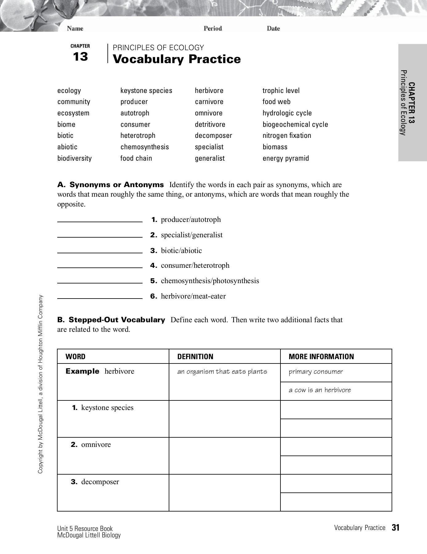 Chapter 2 Principles Of Ecology Worksheet Answers — db-excel.com
