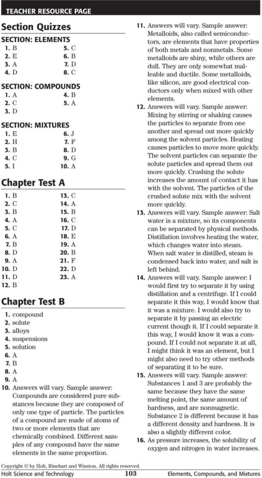 Chapter Test A Elements Compounds And Mixtures Multiple