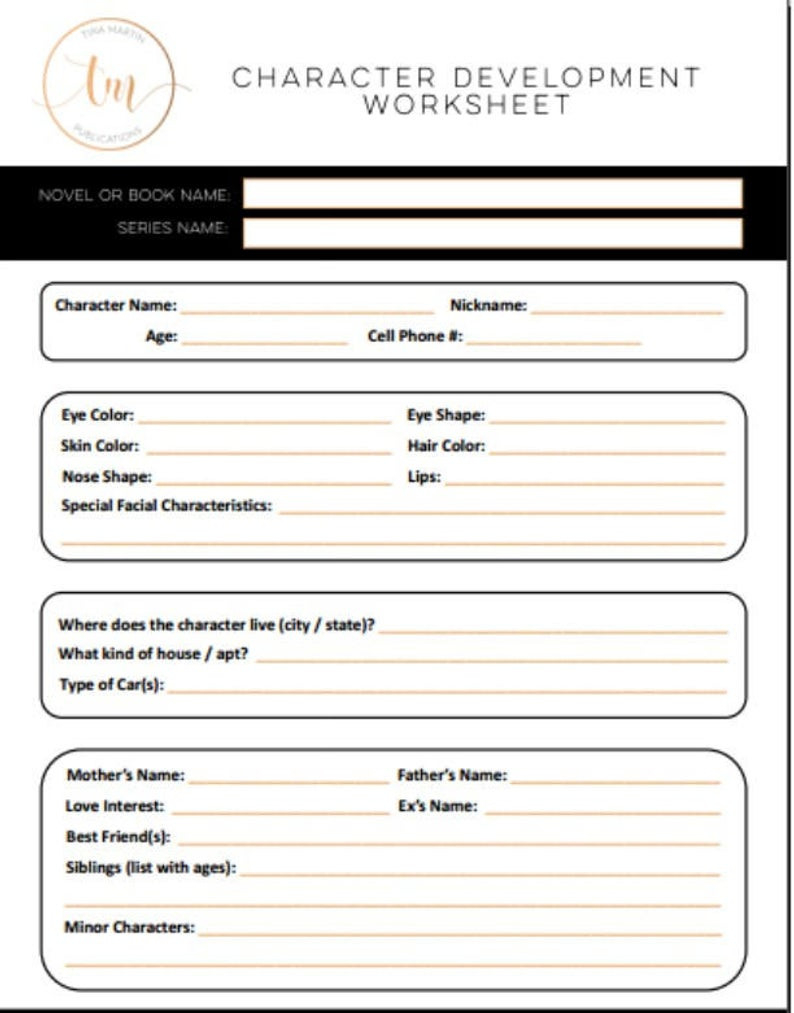 Character Development Worksheet Db excel