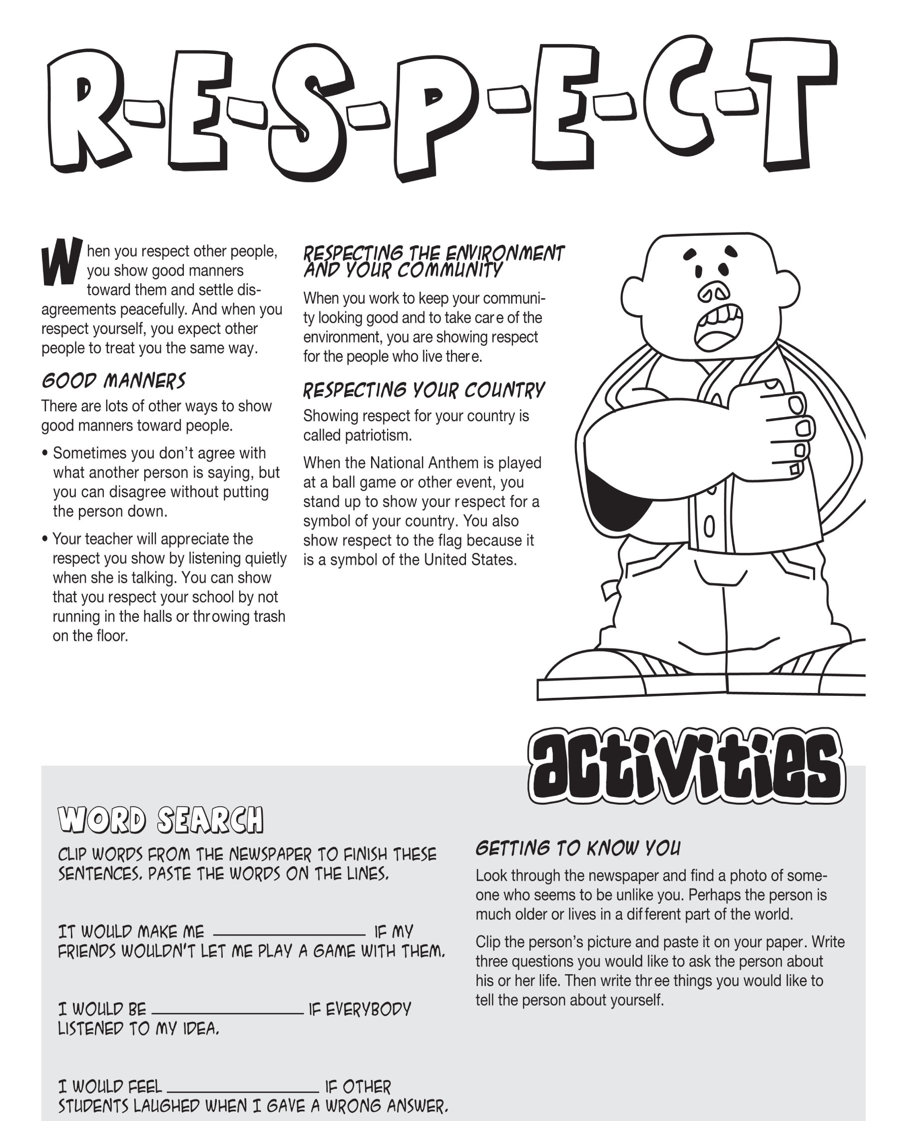 Character Education Worksheets On Respect  Printable