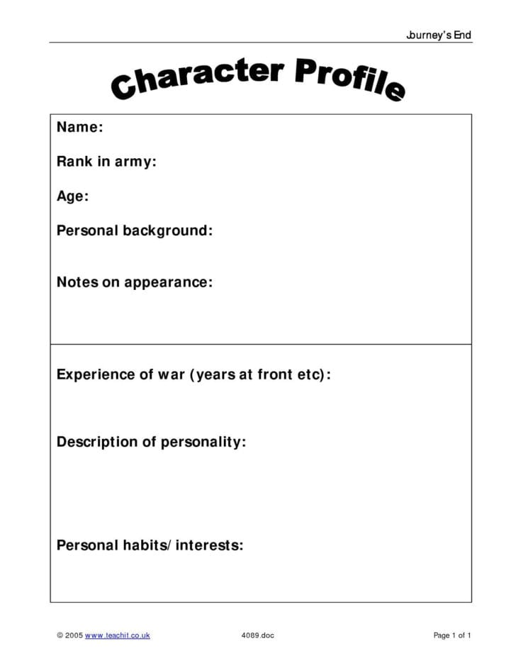 Character Profile Worksheet Db excel