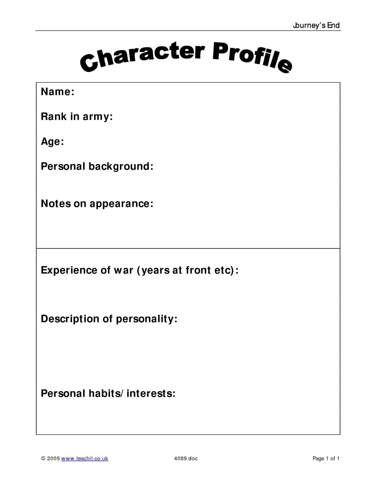 Character Profile Worksheet db excel com