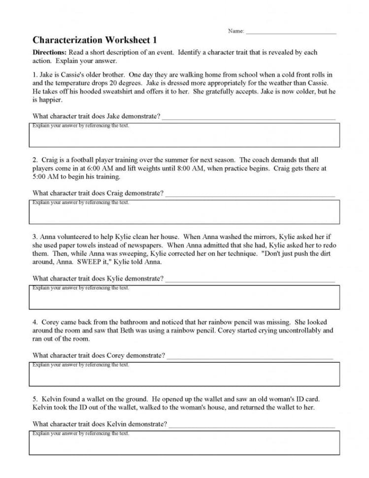 Characterization Wor Characterization Worksheet 2019