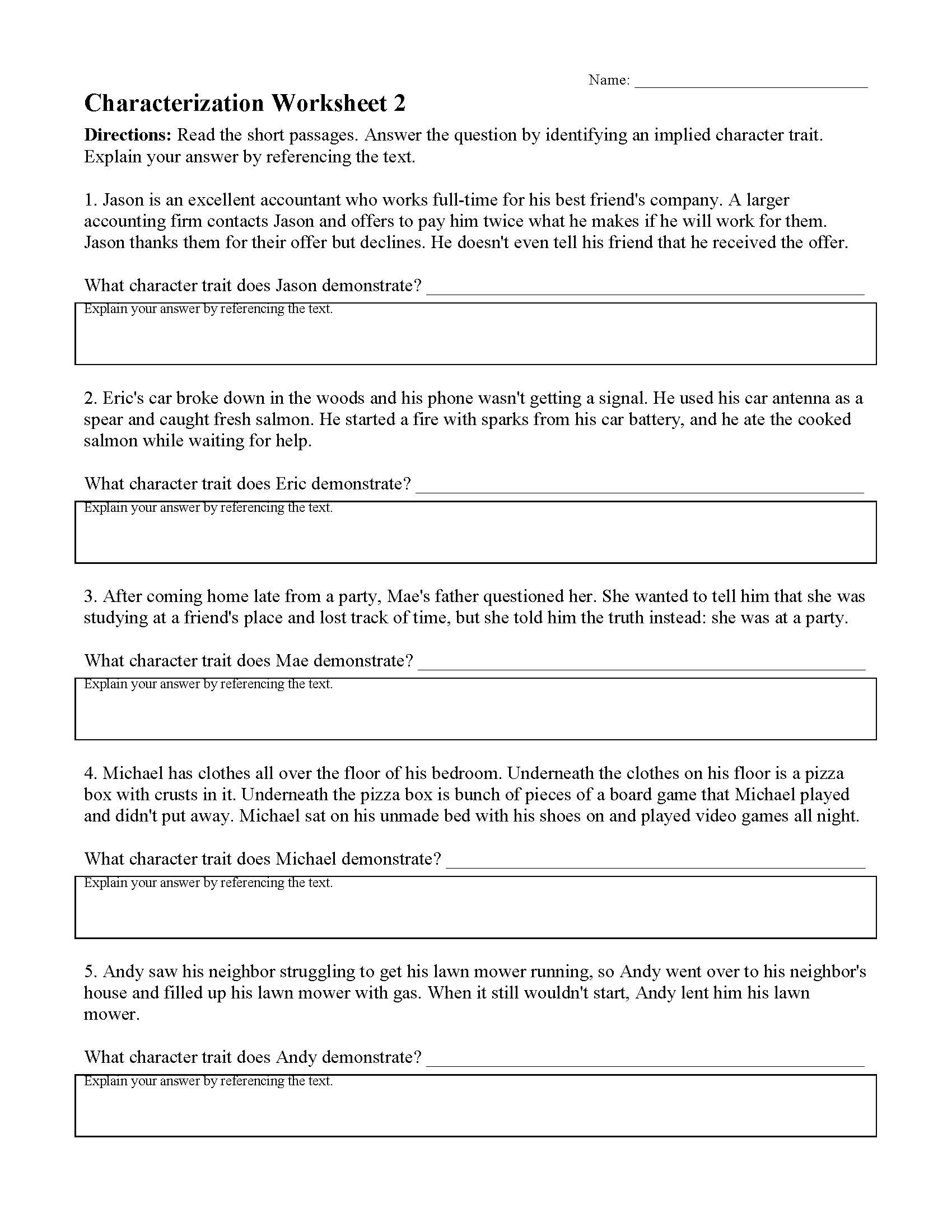 Characterization Worksheet 2  Preview