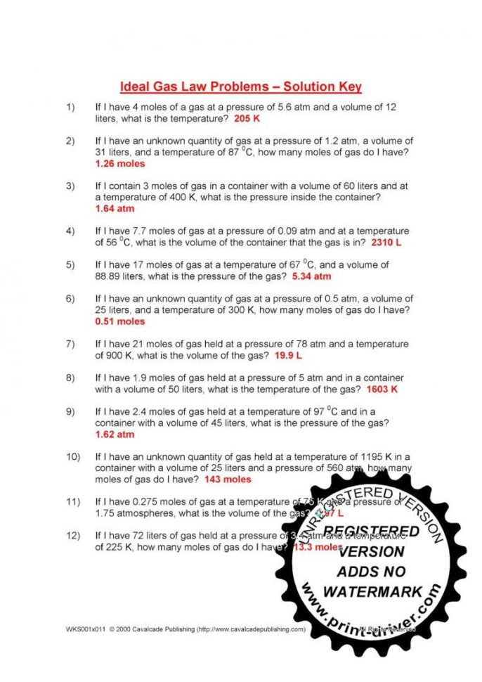 Charles Law Worksheet Answer Key