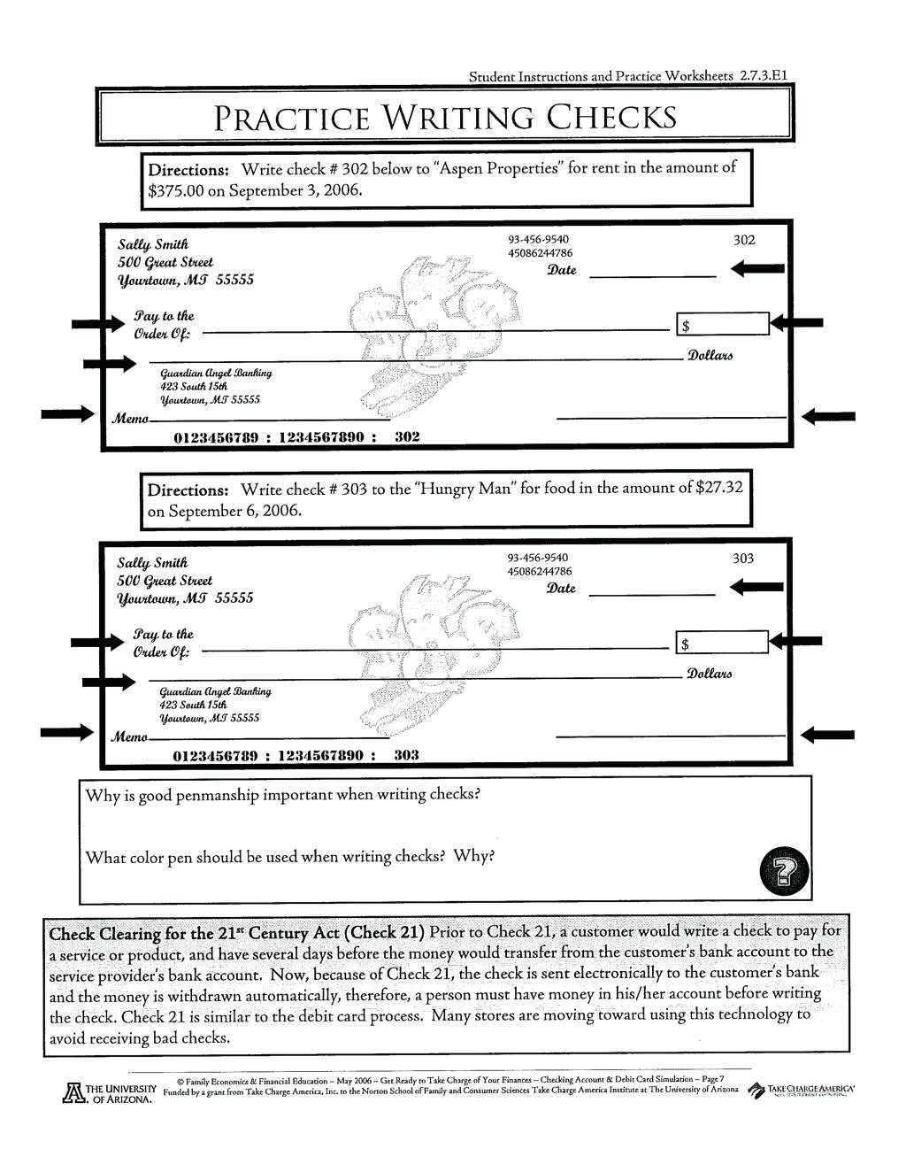 Check Writing Practice Worksheet Student Instructions And Practice