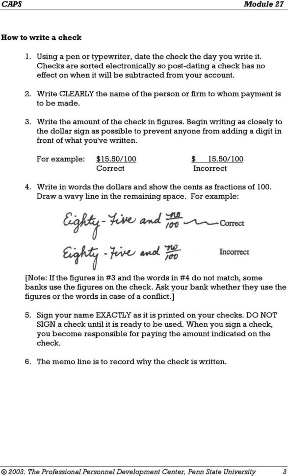 Check Your Checkbook Skills Worksheet