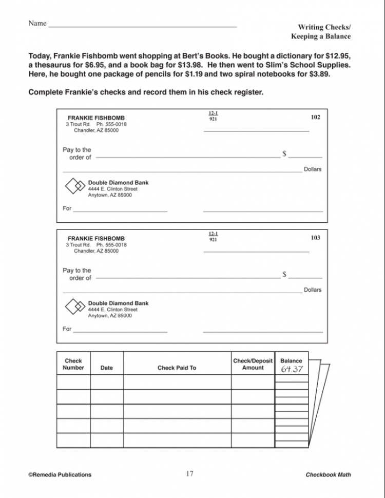 Checkbook Math Life Skills Math Series