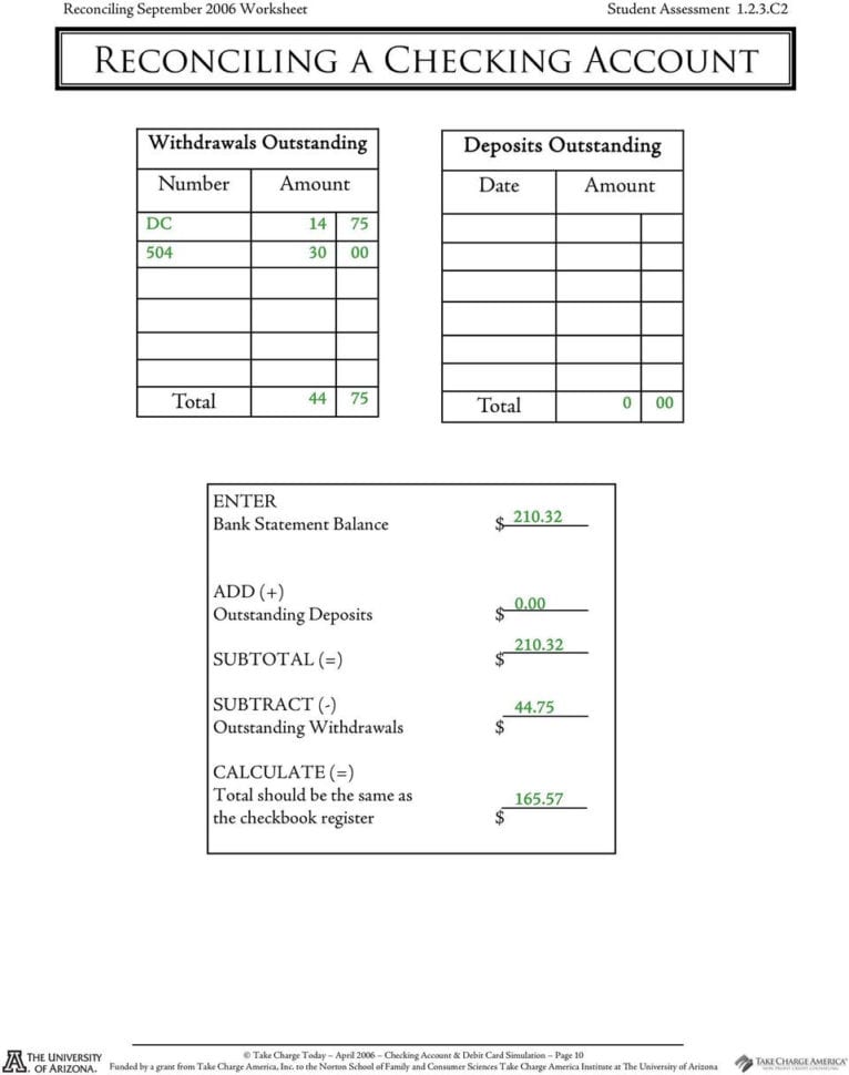 Checkbook Register Worksheet 1 Answer Key Math Worksheets