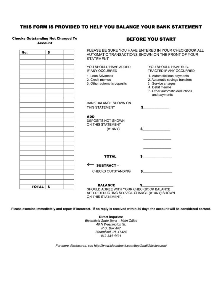 Checking Account Reconciliation Worksheet Excel  Universal