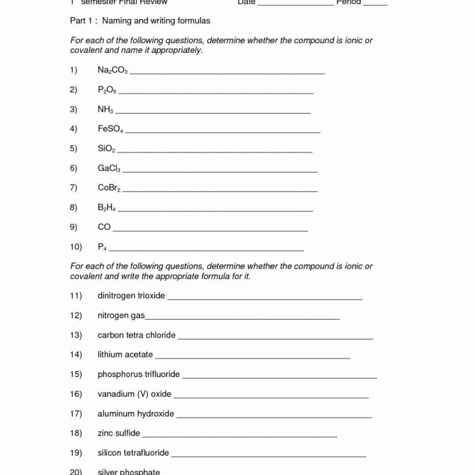 Naming Chemical Compounds Worksheets