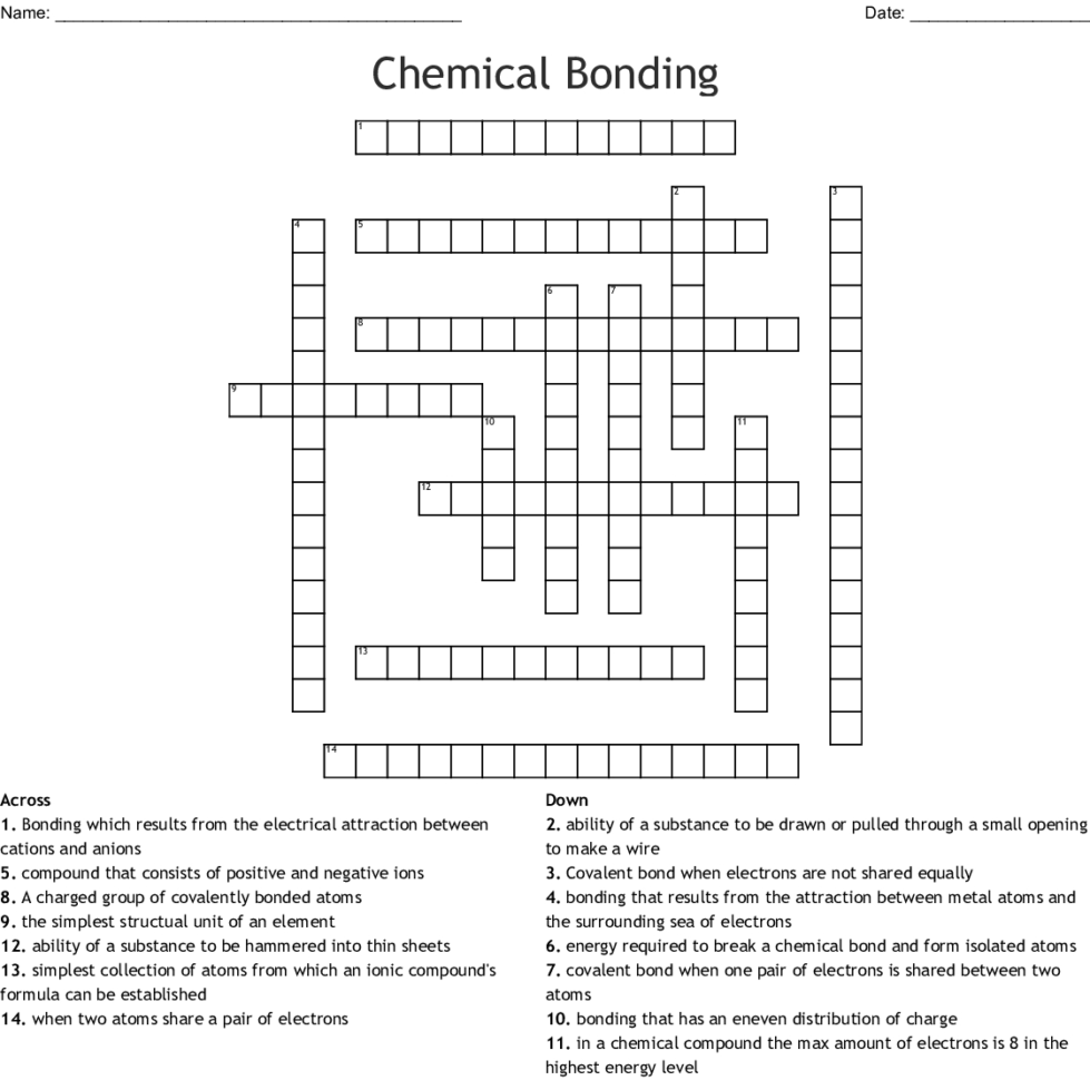 Chemical Bonding Crossword  Word