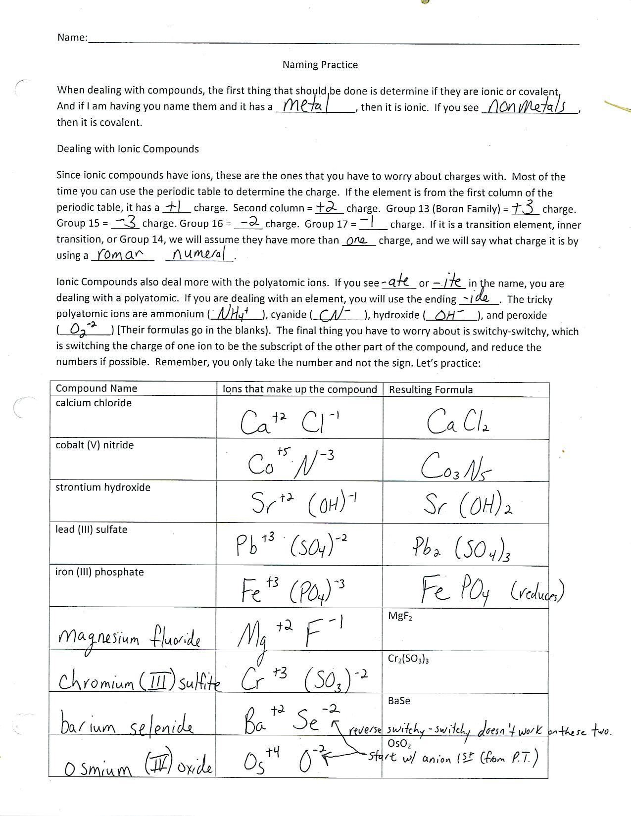 Forming Ionic Bonds Worksheet Answers