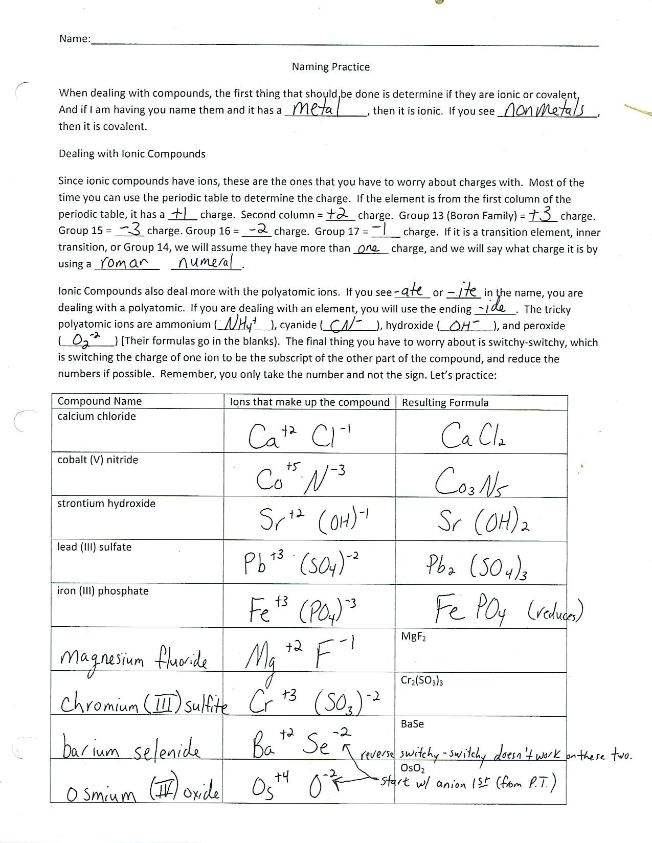 Ionic Bonding Worksheet Answer Key Db excel