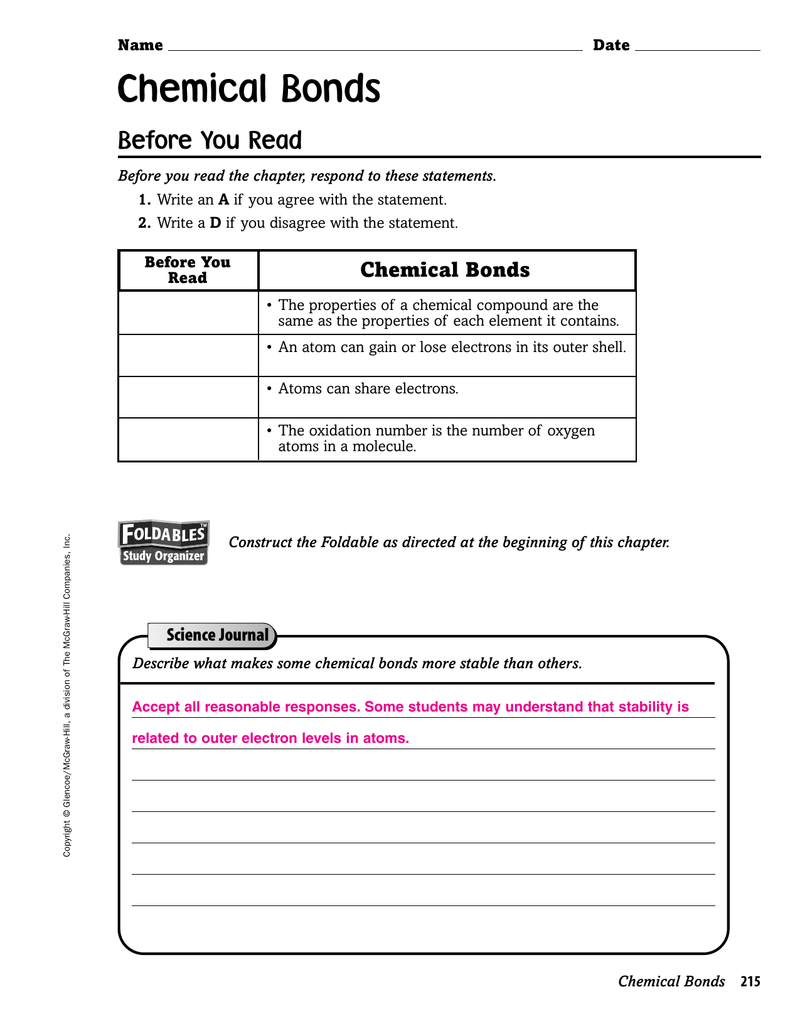 Section 1 Stability In Bonding Worksheet Answers Db excel