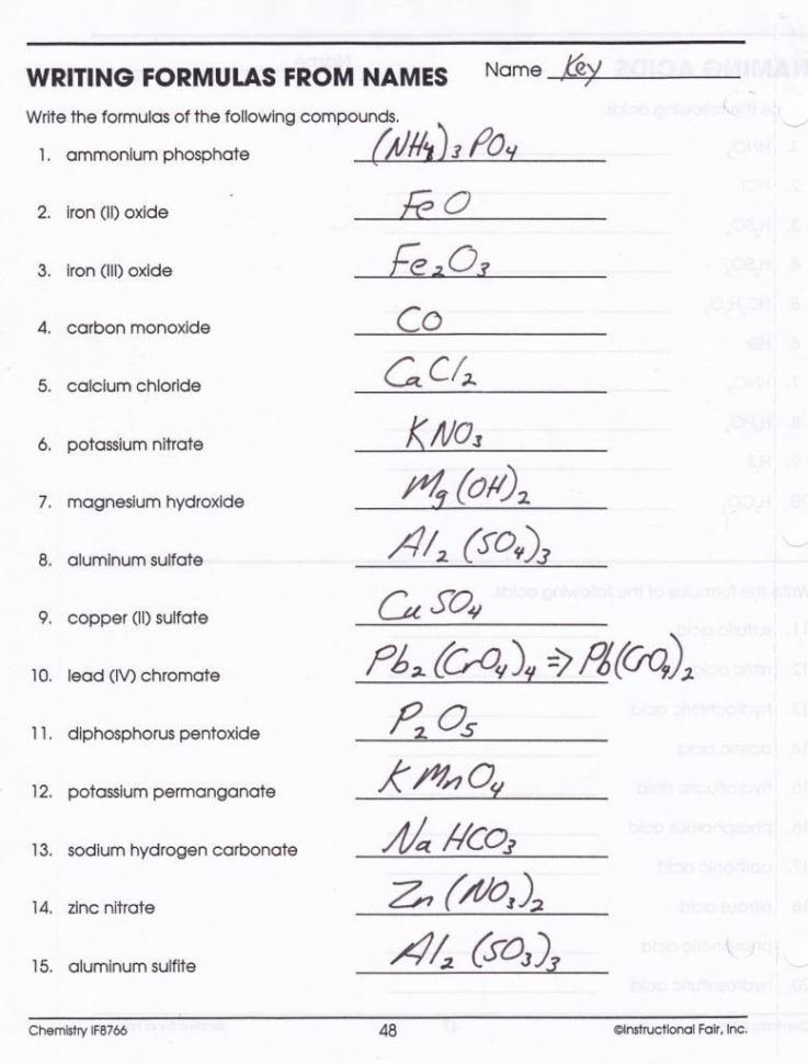 Chemical Formula Writing Worksheet