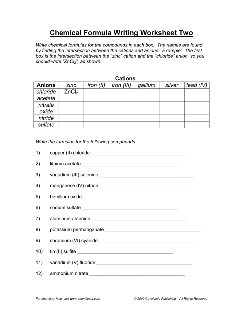 Chemical Formula Writing Worksheet Iirevised 18