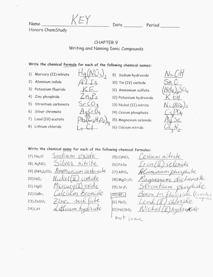 Chemical Names And Formulas Worksheet Answers Electron