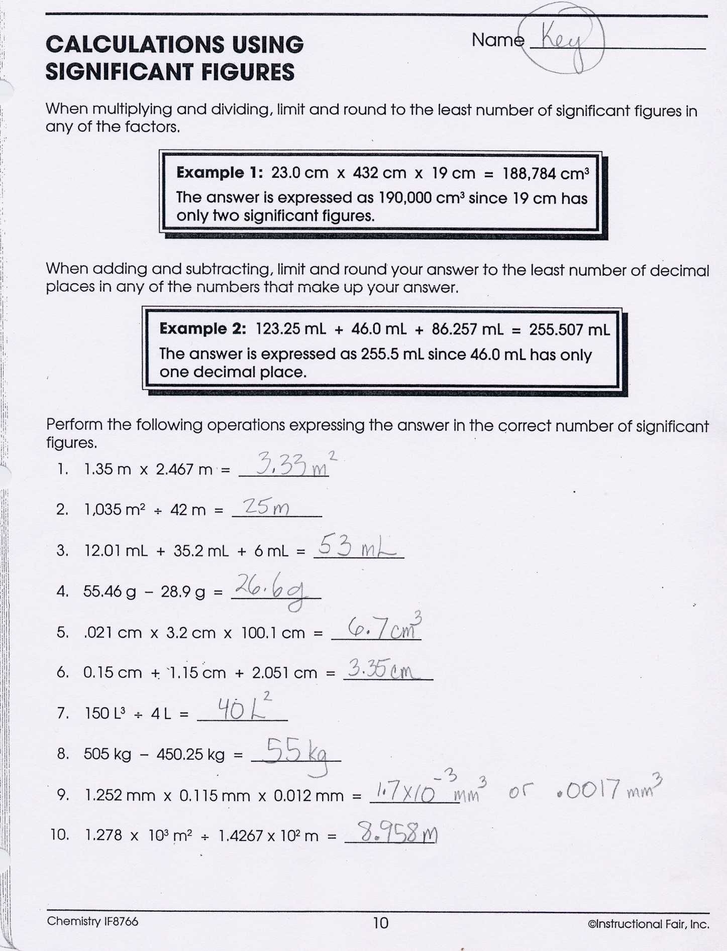 chemistry worksheet answers