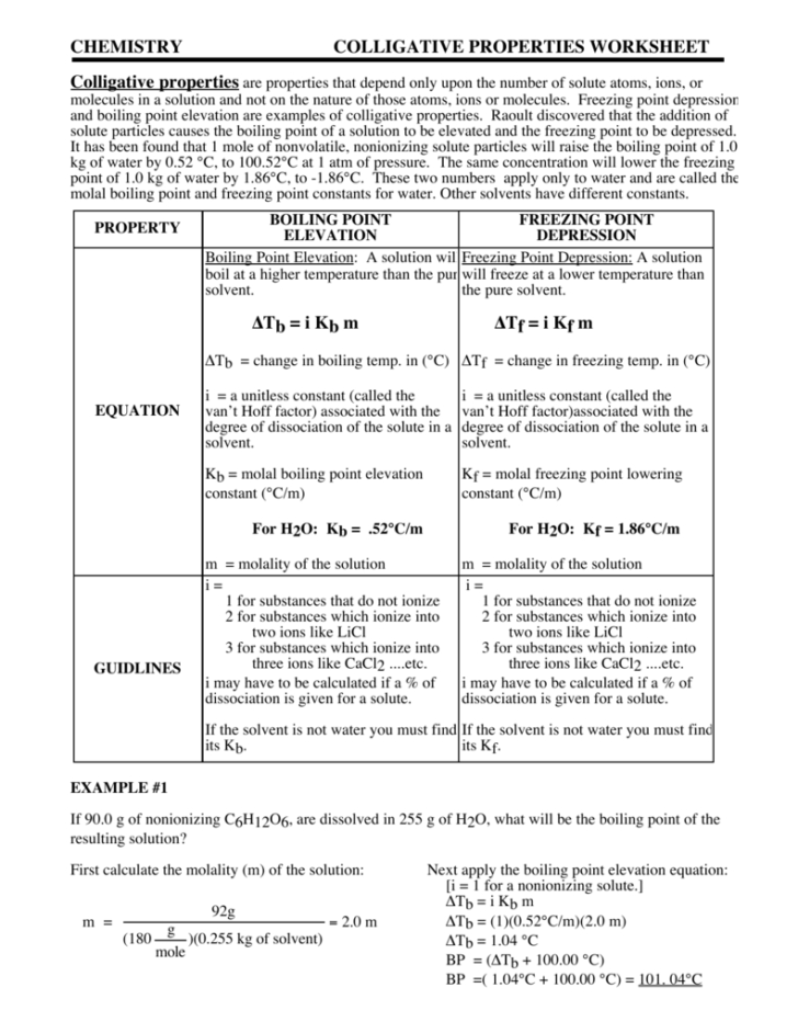 Section 16 3 Colligative Properties Of Solutions Worksheet Answers — Db ...