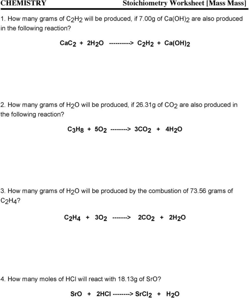Chemistry Computing Formula Mass Worksheet  Pdf