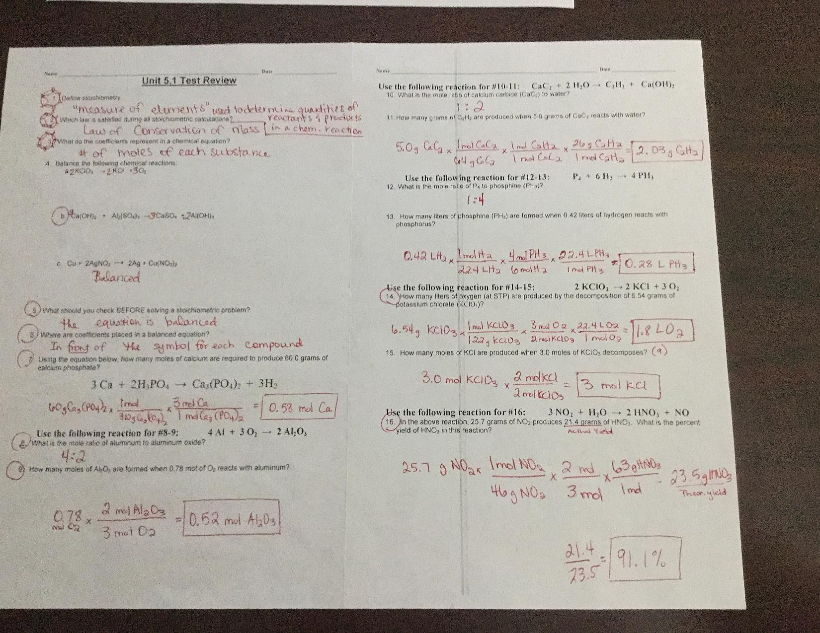 Chemistry – P Graves Test Review Answers Pg 1